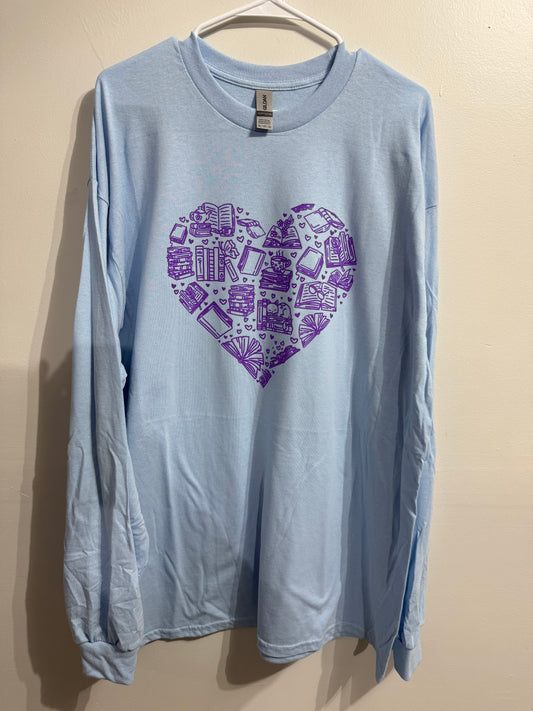 Heart shirt for book and Cat lovers